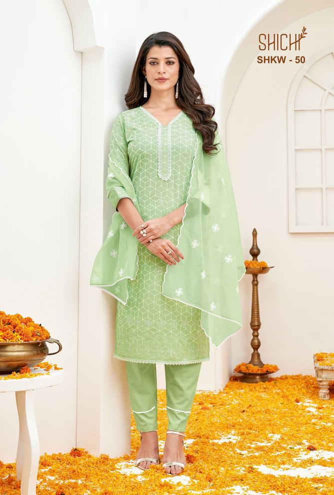 Shichi Khwab Collection Exclusive Festive Wear Cotton Kurti With Pant And Dupatta Collection